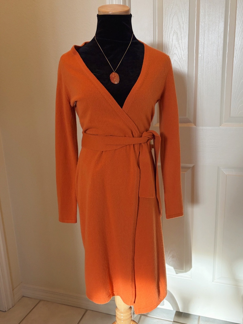 Diane von Furstenberg Wool and Cashmere Blend Orange Wrap Dress
